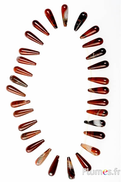 Perles en agate gouttes - 6 x 22 mm, trou 0.8  mm - rouge brun